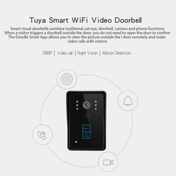 WIFI Smart Video Intercom Doorbell WiFi Video Doorbell Camera Waterproof Electronic Doorbell with HD Video Motion Dectetion 2-Wa