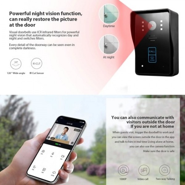 WIFI Smart Video Intercom Doorbell WiFi Video Doorbell Camera Waterproof Electronic Doorbell with HD Video Motion Dectetion 2-Wa