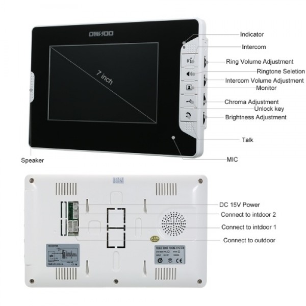 OWSOO 7 Inch Video Door Phone Doorbell Intercom Kit 2 Indoor Monitor 1 Outdoor Camera Night Vision Hands-free Call Electric Lock