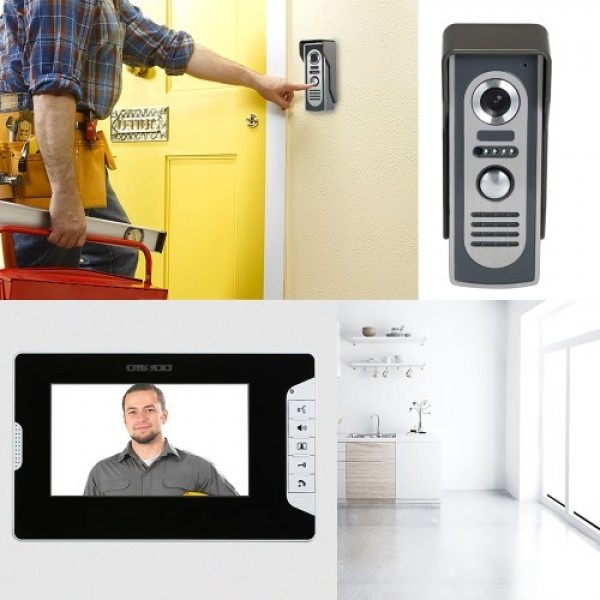 OWSOO 7 Inch Video Door Phone Doorbell Intercom Kit 2 Indoor Monitor 1 Outdoor Camera Night Vision Hands-free Call Electric Lock