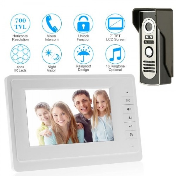 7” Wired Video Door Phone System Visual Intercom Doorbell with Indoor Monitor and Outdoor Camera support Unlock Infrared Night V