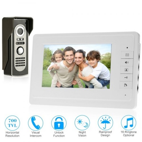 7” Wired Video Door Phone System Visual Intercom Doorbell with Indoor Monitor and Outdoor Camera support Unlock Infrared Night V