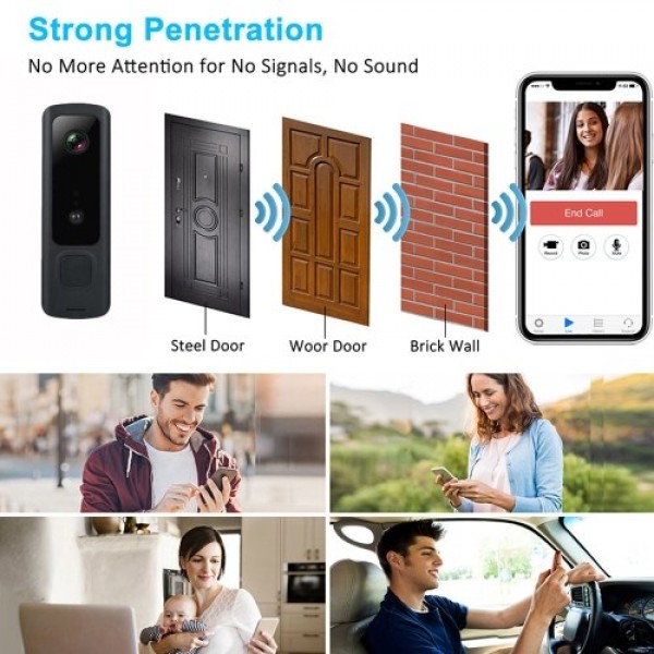 Wireless Video Doorbell 720P Visual Real-time Intercom Wi-Fi Video Bell