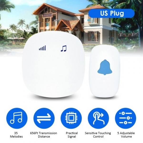 Wirelessly Sensitive Touching Doorbell with 35 Melodies 5 Levels Adjustable Volume Built-in Speaker 656Ft Long Transmission Dist