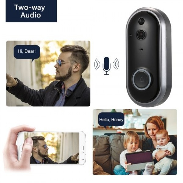 Smart WIFI 1080P Security Doorbell with Visual Recording Night Vision PIR Motion Detection