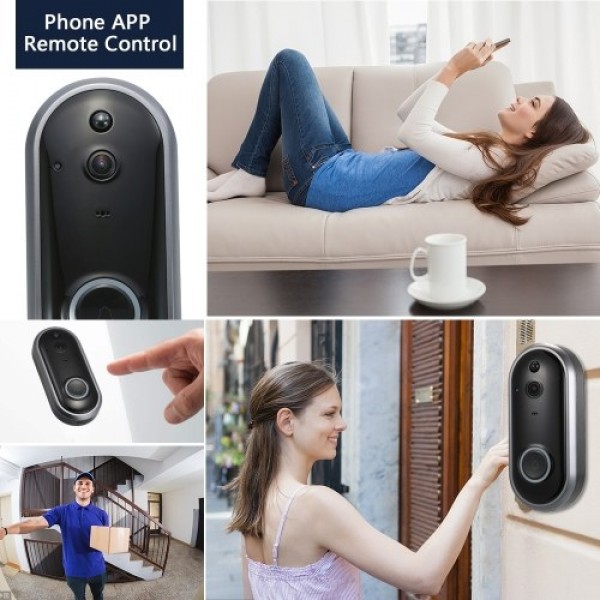 Smart WIFI 1080P Security Doorbell with Visual Recording Night Vision PIR Motion Detection