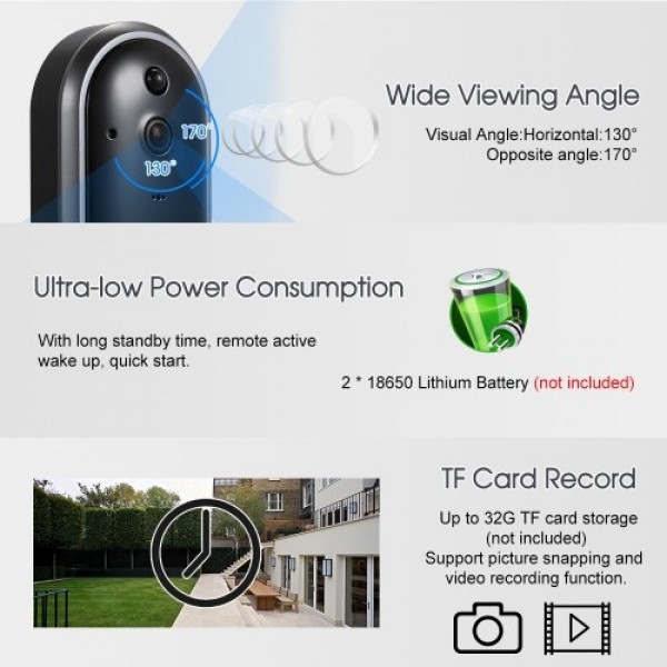 Smart WIFI 1080P Security Doorbell with Visual Recording Night Vision PIR Motion Detection