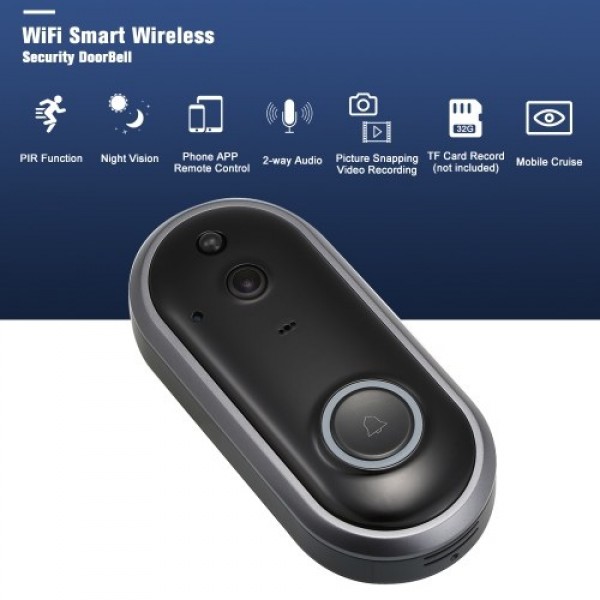 Smart WIFI 1080P Security Doorbell with Visual Recording Night Vision PIR Motion Detection