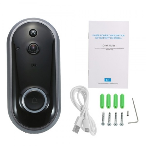 Smart WIFI 1080P Security Doorbell with Visual Recording Night Vision PIR Motion Detection