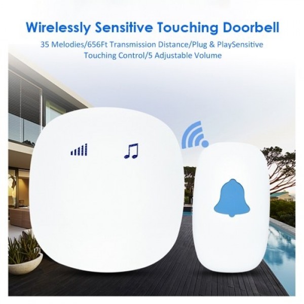 Wirelessly Sensitive Touching Doorbell with 35 Melodies 5 Levels Adjustable Volume Built-in Speaker 656Ft Long Transmission Dist