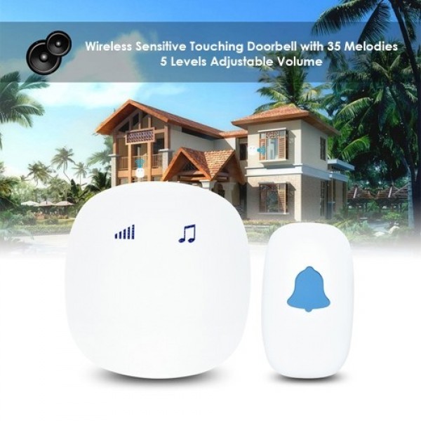 Wirelessly Sensitive Touching Doorbell with 35 Melodies 5 Levels Adjustable Volume Built-in Speaker 656Ft Long Transmission Dist