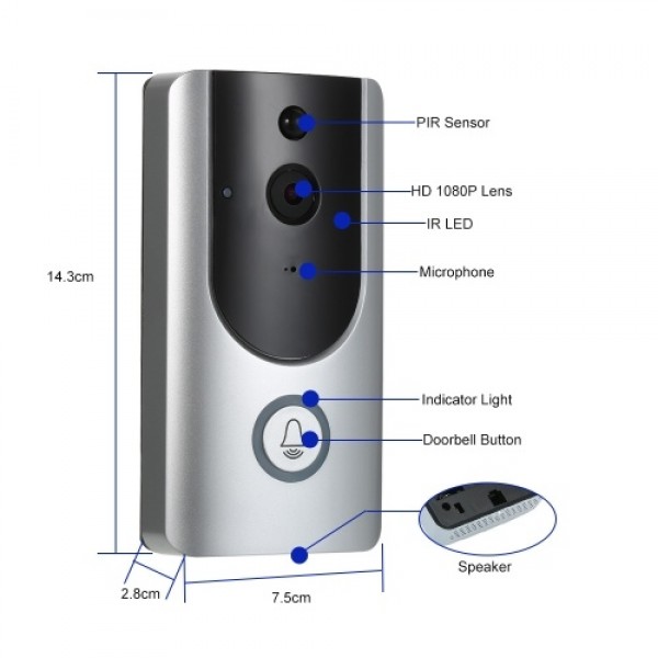 HD 1080P WiFi Smart Wireless Security Doorbell with 8G TF Card 1 Wireless Doorbell Chime