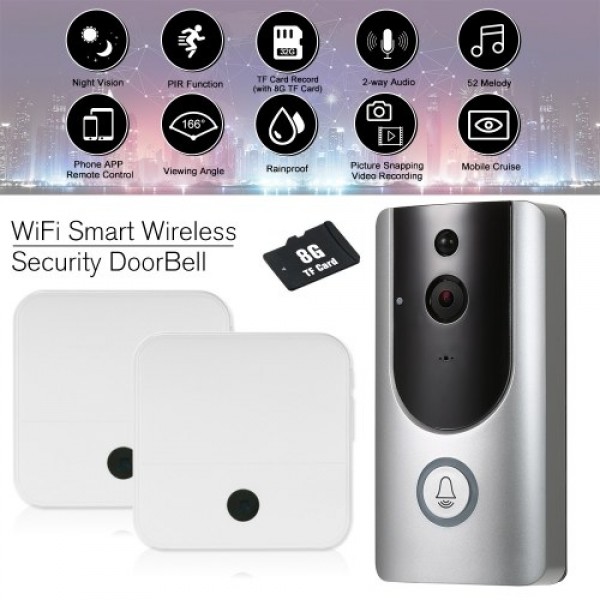 HD 1080P WiFi Smart Wireless Security Doorbell with 8G TF Card 1 Wireless Doorbell Chime