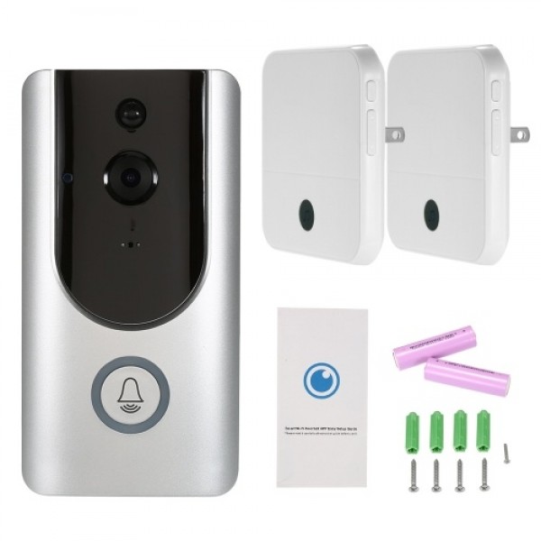 HD 1080P WiFi Smart Wireless Security Doorbell with 8G TF Card+2PCS 18650 Batteries +2*Wireless Doorbell Chime