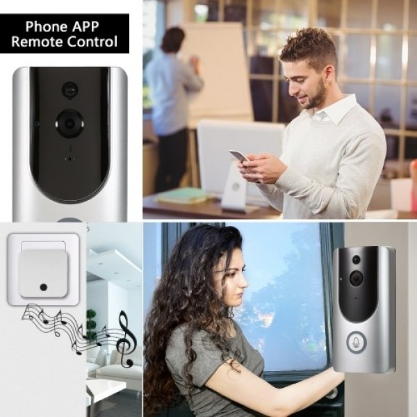 HD 1080P WiFi Smart Wireless Security Doorbell with 8G TF Card+2PCS 18650 Batteries +2*Wireless Doorbell Chime