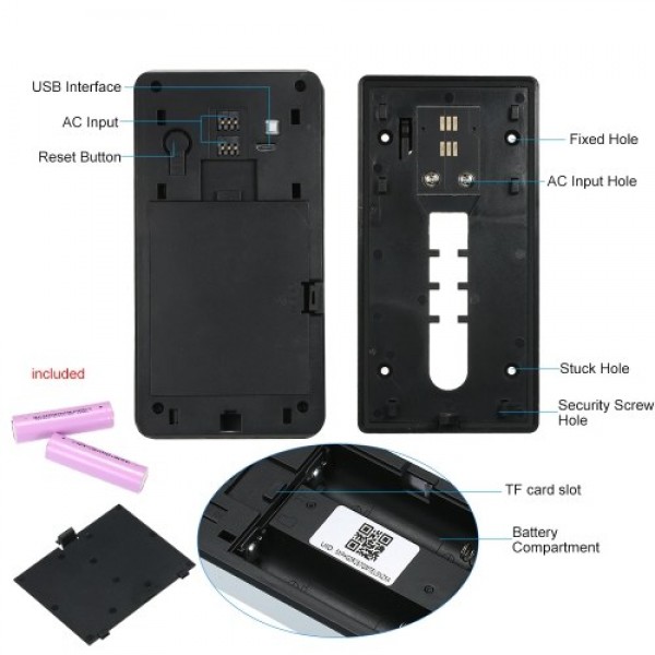 HD 1080P WiFi Smart Wireless Security Doorbell with 8G TF Card+2PCS 18650 Batteries +2*Wireless Doorbell Chime