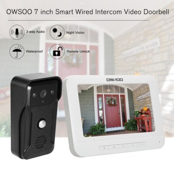 OWSOO 7 inch Wired Video Doorbell Indoor Monitor with IR-CUT Rainproof Outdoor Camera Visual Two-way Intercom Audio Remote Unloc