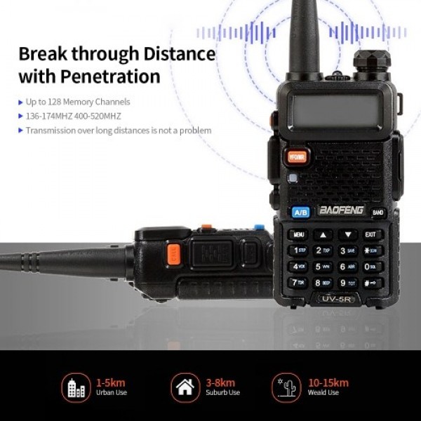 BAOFENG BF-UV5R FM Transceiver Dual Band Handheld Transceiver 128CH Amateur Portable Radio Long Standby Black