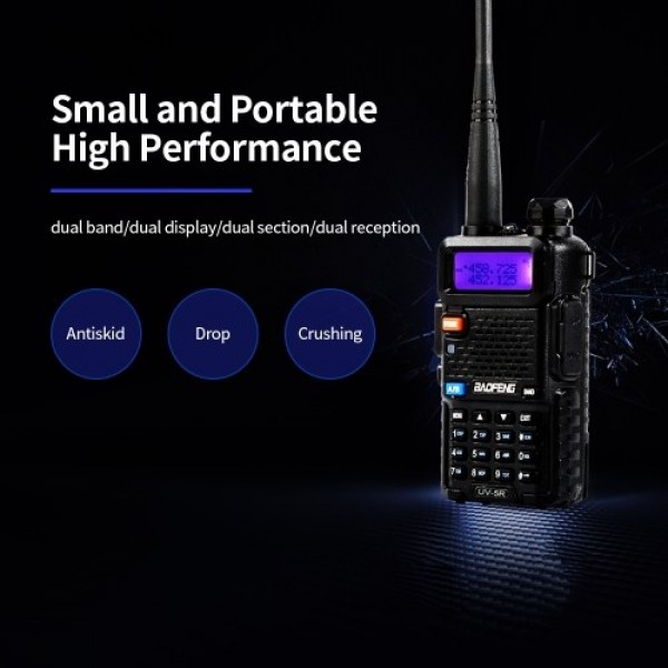 BAOFENG BF-UV5R FM Transceiver Dual Band Handheld Transceiver 128CH Amateur Portable Radio Long Standby Black