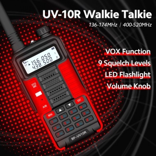 BAOFENG UV-10R Walkie Talkie Dual-Band Portable Ham Radio VOX Function 5-10KM Long Range Noise Reduction Red, EU Plug