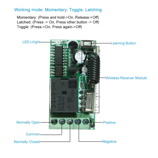 433Mhz DC 12V Universal RF Remote Control Switch