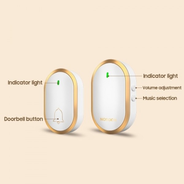 Smart Wireless Doorbell Home Waterproof Outdoor Doorbell with 60 Music/Volume Adjustment Security Door Bell