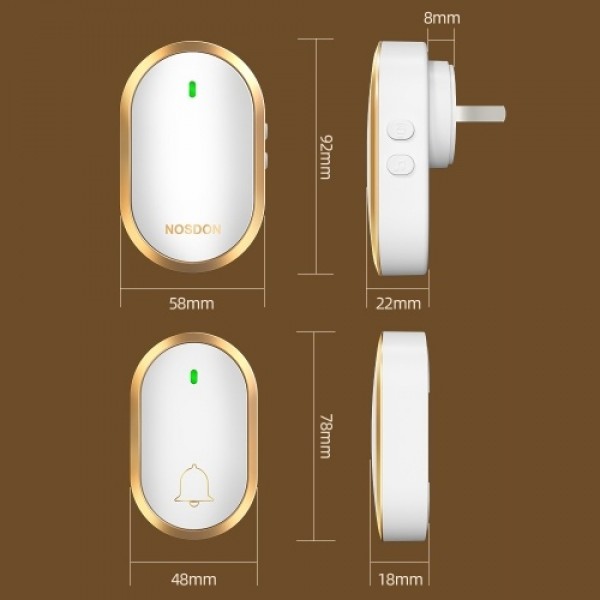 Smart Wireless Doorbell Home Waterproof Outdoor Doorbell with 60 Music/Volume Adjustment Security Door Bell