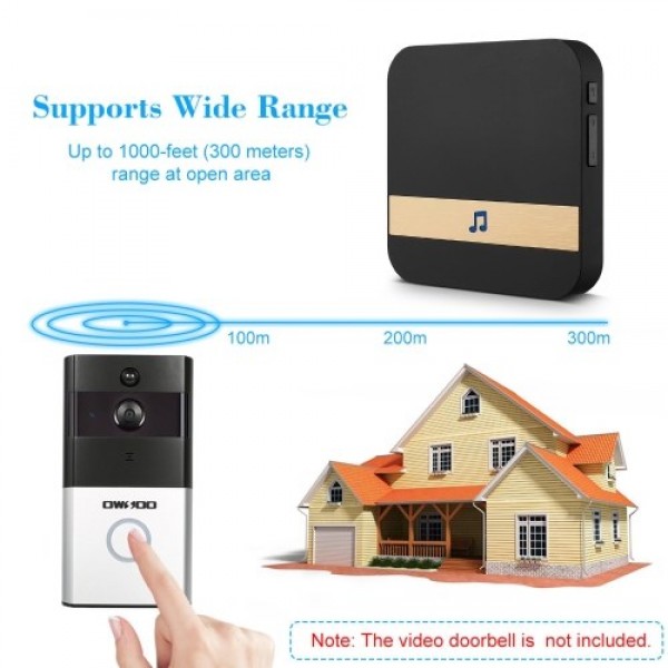 Wireless Doorbell Chime With LED 4 Levels Volume 52 Ringtones