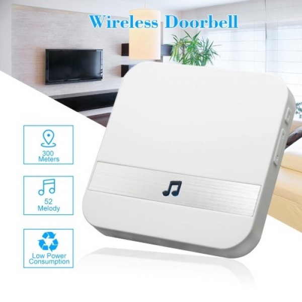 Wireless Doorbell Chime With LED 4 Levels Volume 52 Ringtones