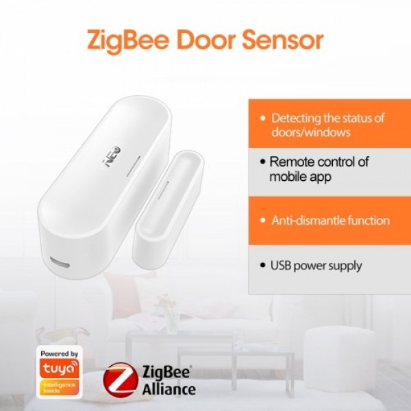 NEO ZigBee Door Sensor Tuya APP Control Door Window Opening Security Alarm Sensor Magnetic Switch Wireless Detector Smart Home