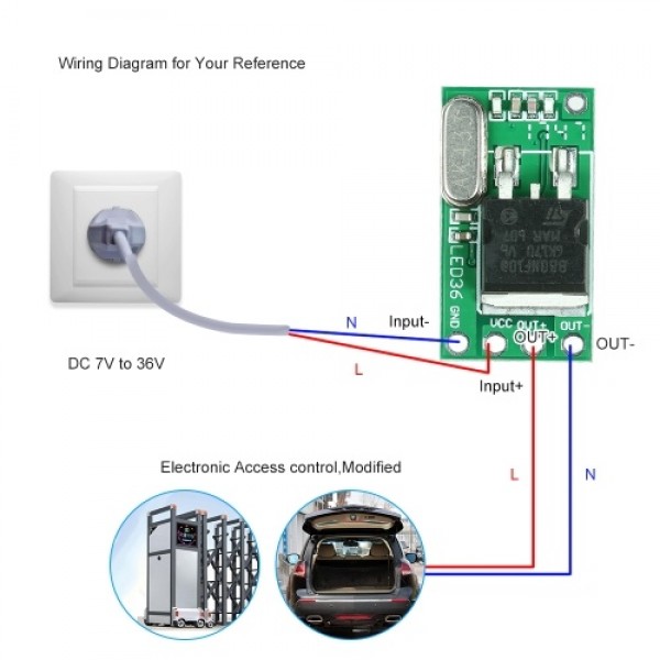 433Mhz DC 7V-36V Wireless Remote Control Switch