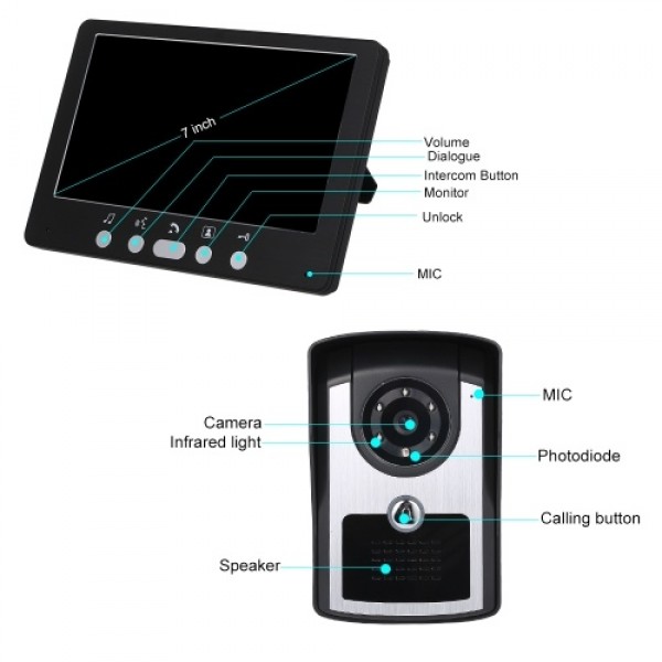 7 inch Monitor HD Camera Video Door Phone Doorbell Intercom System