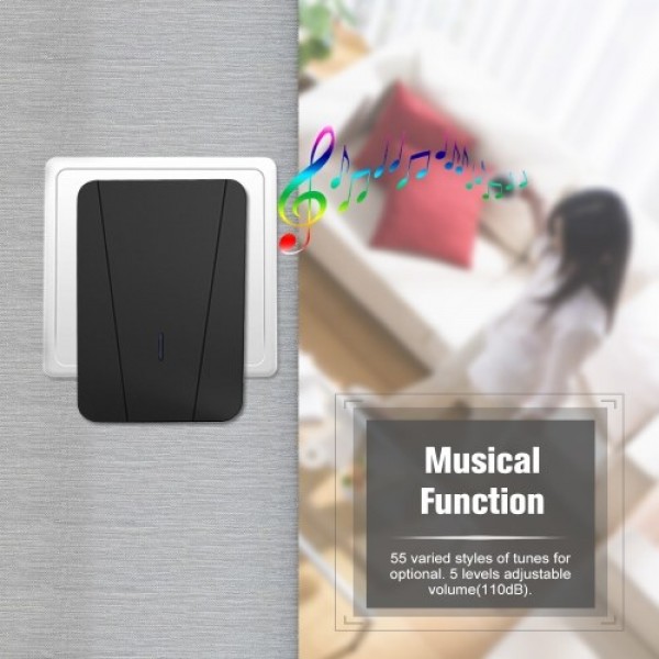 Wireless Plug-in Doorbell Chime With LED 5 Levels Volume 55 Ringtones