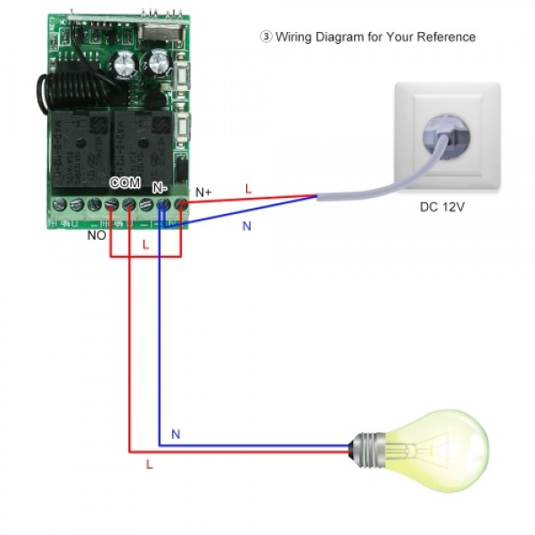 433Mhz DC 12V 2CH Universal Wireless Remote Control Switch