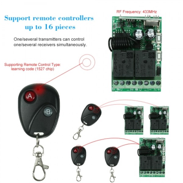 433Mhz DC 12V 2CH Universal Wireless Remote Control Switch