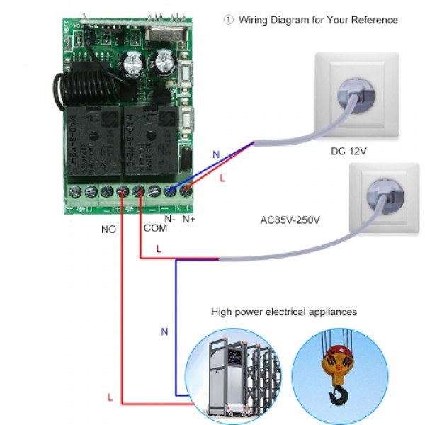 433Mhz DC 12V 2CH Universal Wireless Remote Control Switch