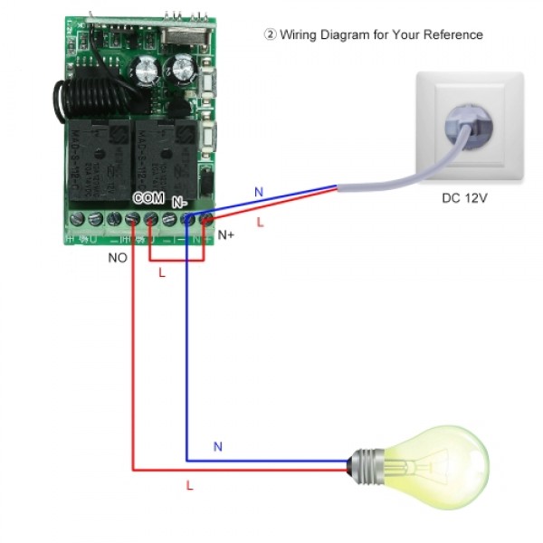 433Mhz DC 12V 2CH Universal Wireless Remote Control Switch