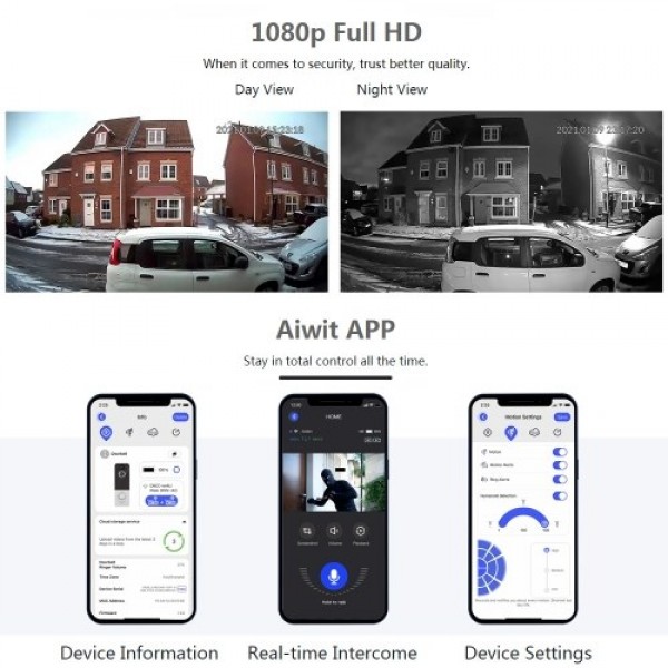 1080P Smart Video Doorbell &amp; Chime Home Wireless APP Remote Two-way Talk Waterproof Security Camera