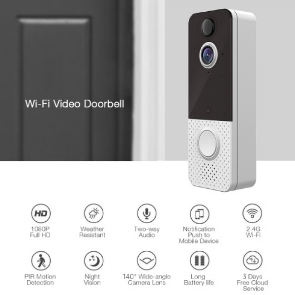 1080P Smart Video Doorbell &amp; Chime Home Wireless APP Remote Two-way Talk Waterproof Security Camera