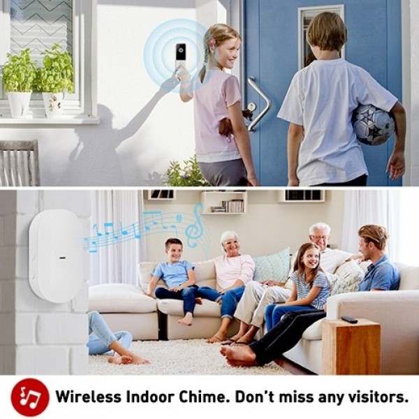 1080P Smart Video Doorbell &amp; Chime Home Wireless APP Remote Two-way Talk Waterproof Security Camera