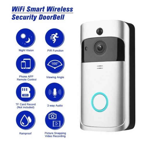 HD 720P Smart WiFi  Security DoorBell without batteries Silver