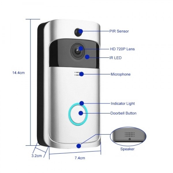 HD 720P Smart WiFi  Security DoorBell without batteries Silver