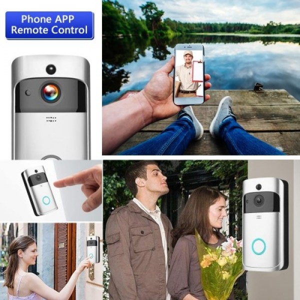 HD 720P Smart WiFi  Security DoorBell without batteries Silver