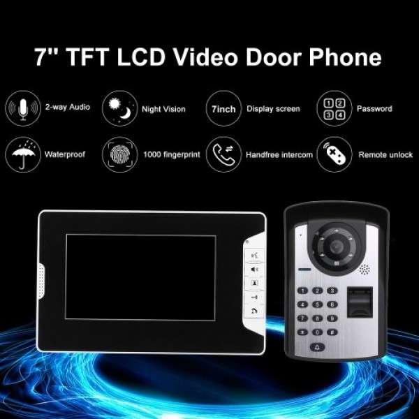 7 inch Monitor Fingerprint Password Remote Control HD Camera Video Door Phone Doorbell Intercom System Wireless Unlocks