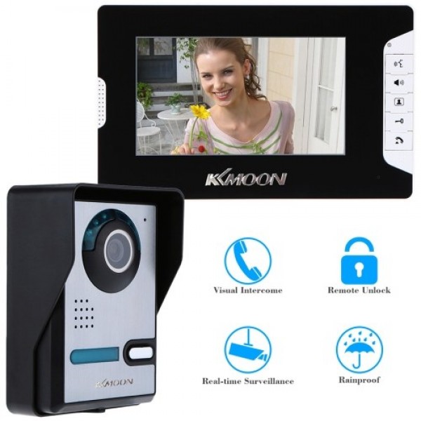 Video Doorbell Video Door Phone with 7'' Color TFT LCD Monitor Screen 5 IR LEDs 16 Music Rings Adjustable Volume Brightness for 