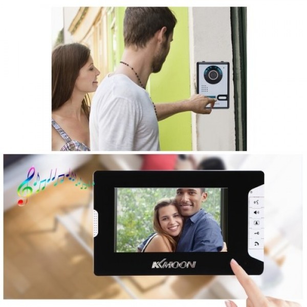 Video Doorbell Video Door Phone with 7'' Color TFT LCD Monitor Screen 5 IR LEDs 16 Music Rings Adjustable Volume Brightness for 