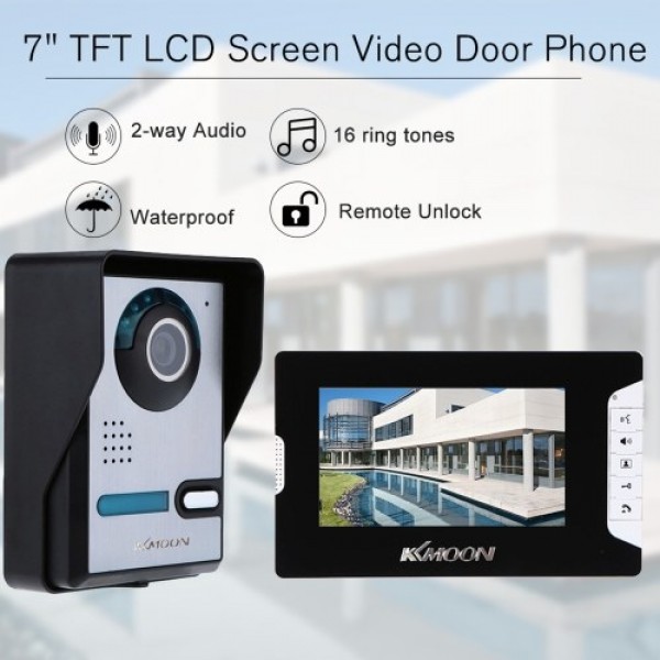 Video Doorbell Video Door Phone with 7'' Color TFT LCD Monitor Screen 5 IR LEDs 16 Music Rings Adjustable Volume Brightness for 