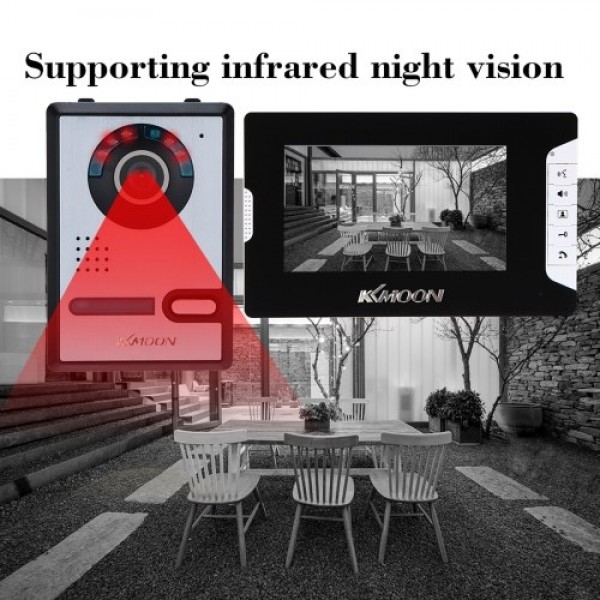 Video Doorbell Video Door Phone with 7'' Color TFT LCD Monitor Screen 5 IR LEDs 16 Music Rings Adjustable Volume Brightness for 