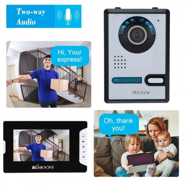 Video Doorbell Video Door Phone with 7'' Color TFT LCD Monitor Screen 5 IR LEDs 16 Music Rings Adjustable Volume Brightness for 