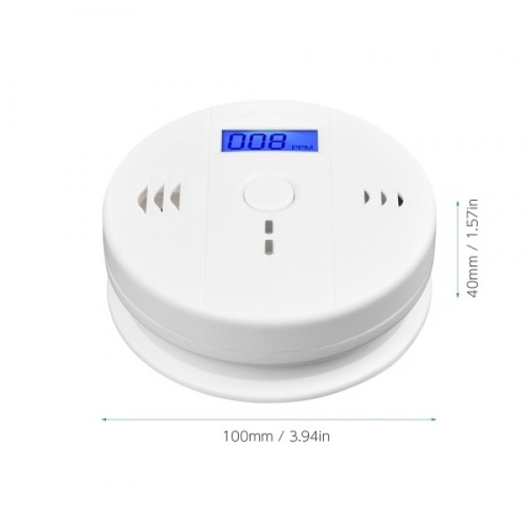 Carbon Monoxide Detector Alarm CO Detector Alarm Sensor with LCD Display Memory Function Battery Operated for House Bedroom Livi